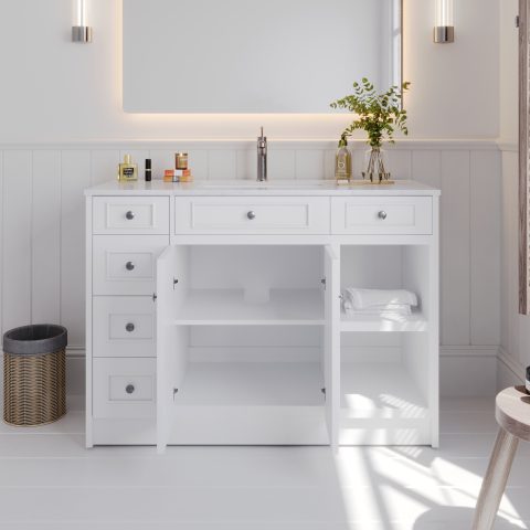 Caroline 1200mm Solid Wood Floor-Standing Vanity – Hampton Collection – Matte White - Image 4