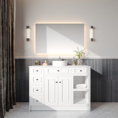 Caroline 1200mm Solid Wood Floor-Standing Vanity – Hampton Collection – Matte White - Image 2