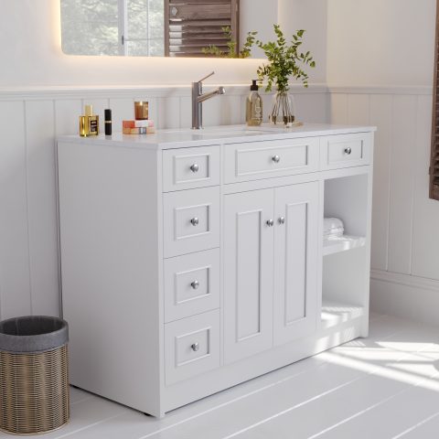 Caroline 1200mm Solid Wood Floor-Standing Vanity – Hampton Collection – Matte White - Image 3