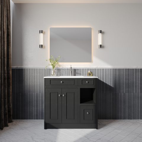 Caroline 900mm Solid Wood Floor-Standing Vanity – Hampton Collection – Matte Black - Image 1