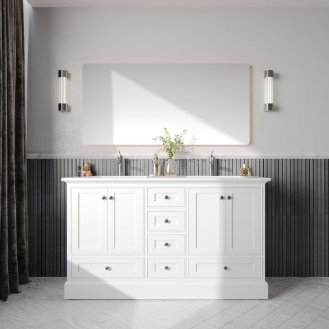 Karita 1500mm Solid Wood Floor-Standing Vanity – Hampton Collection – Matte White - Image 1