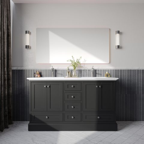 Karita 1500mm Solid Wood Floor-Standing Vanity – Hampton Collection – Matte Black - Image 1