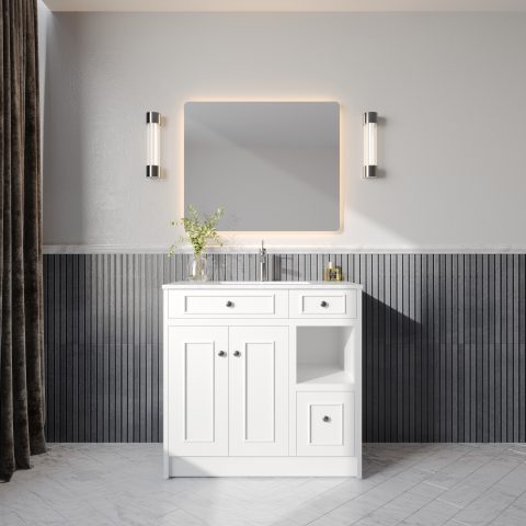 Caroline 900mm Solid Wood Floor-Standing Vanity – Hampton Collection – Matte White - Image 1