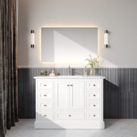 Karita 1200mm Solid Wood Floor-Standing Vanity – Hampton Series – Matte White - Image 1