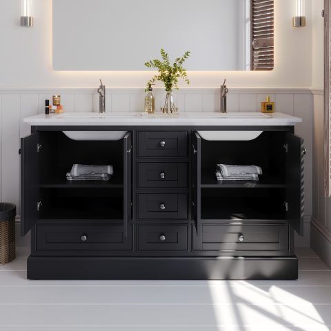 Karita 1500mm Solid Wood Floor-Standing Vanity – Hampton Collection – Matte Black - Image 6