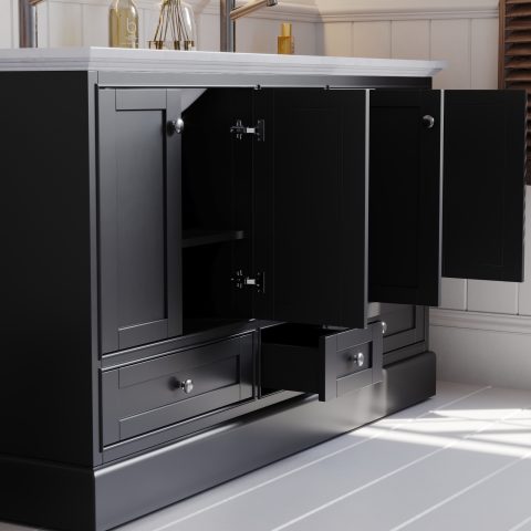 Karita 1500mm Solid Wood Floor-Standing Vanity – Hampton Collection – Matte Black - Image 5