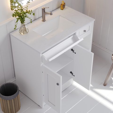 Caroline 900mm Solid Wood Floor-Standing Vanity – Hampton Collection – Matte White - Image 4