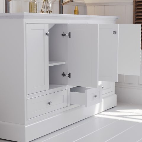 Karita 1500mm Solid Wood Floor-Standing Vanity – Hampton Collection – Matte White - Image 5