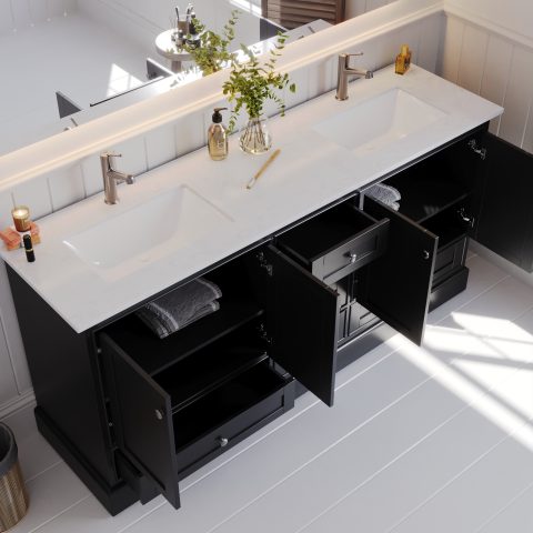 Karita 1800mm Solid Wood Floor-Standing Vanity – Hampton Collection – Matte Black - Image 4