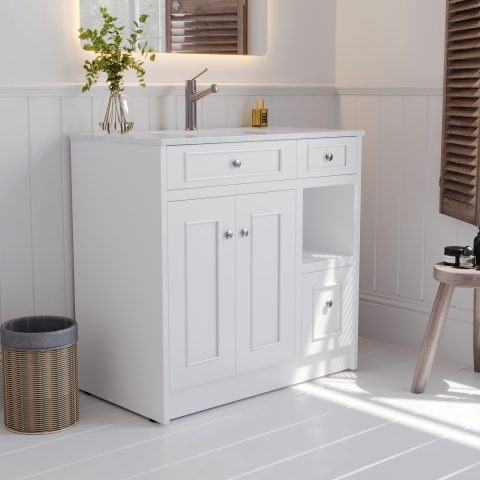 Caroline 900mm Solid Wood Floor-Standing Vanity – Hampton Collection – Matte White - Image 3