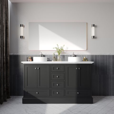 Karita 1500mm Solid Wood Floor-Standing Vanity – Hampton Collection – Matte Black - Image 2
