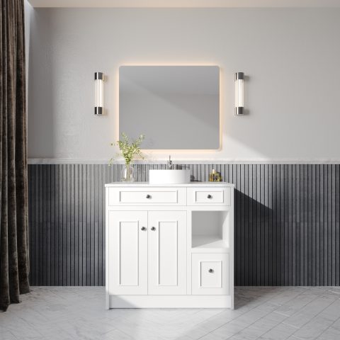 Caroline 900mm Solid Wood Floor-Standing Vanity – Hampton Collection – Matte White - Image 2