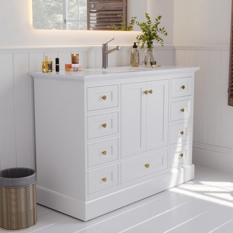 Karita 1200mm Solid Wood Floor-Standing Vanity – Hampton Series – Matte White - Image 3