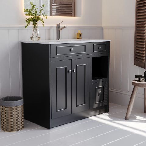Caroline 900mm Solid Wood Floor-Standing Vanity – Hampton Collection – Matte Black - Image 3