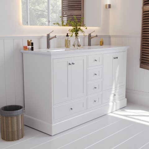 Karita 1500mm Solid Wood Floor-Standing Vanity – Hampton Collection – Matte White - Image 3