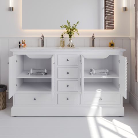 Karita 1500mm Solid Wood Floor-Standing Vanity – Hampton Collection – Matte White - Image 6