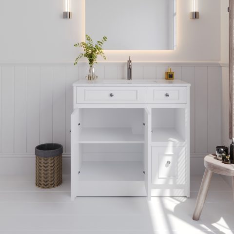 Caroline 900mm Solid Wood Floor-Standing Vanity – Hampton Collection – Matte White - Image 6