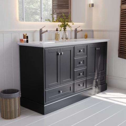 Karita 1500mm Solid Wood Floor-Standing Vanity – Hampton Collection – Matte Black - Image 3