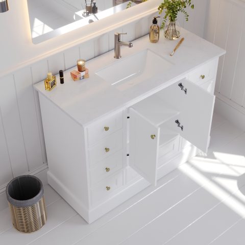 Karita 1200mm Solid Wood Floor-Standing Vanity – Hampton Series – Matte White - Image 4