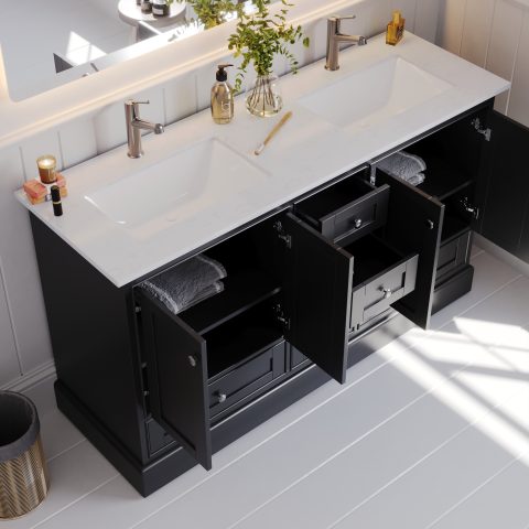 Karita 1500mm Solid Wood Floor-Standing Vanity – Hampton Collection – Matte Black - Image 4
