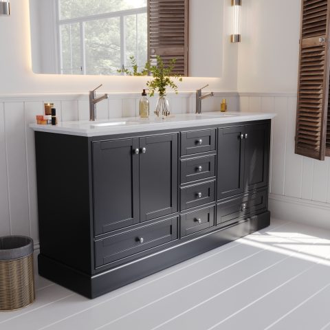 Karita 1800mm Solid Wood Floor-Standing Vanity – Hampton Collection – Matte Black - Image 3