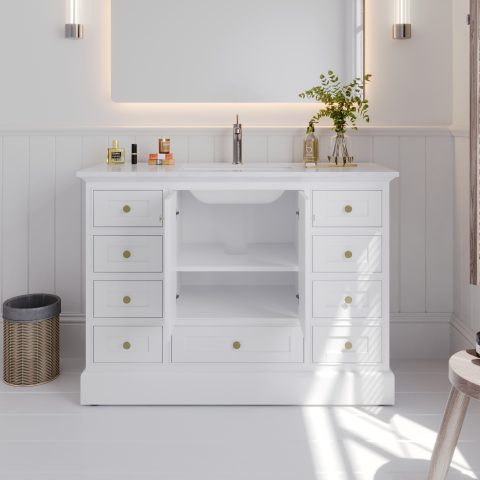 Karita 1200mm Solid Wood Floor-Standing Vanity – Hampton Series – Matte White - Image 6