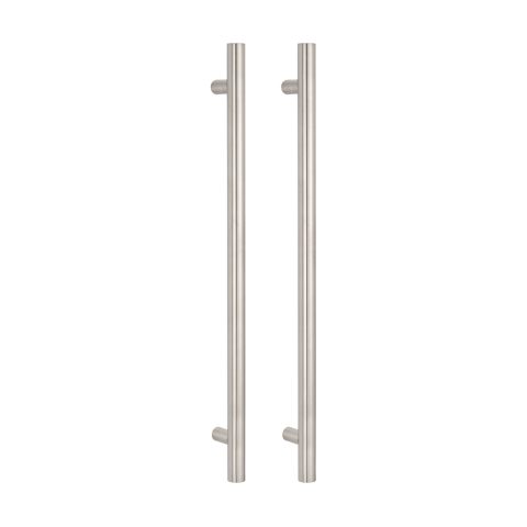 Vertical Heated Towel Rail 900mm (L) Two Round Rails Combo – Brushed Nickel - Image 1