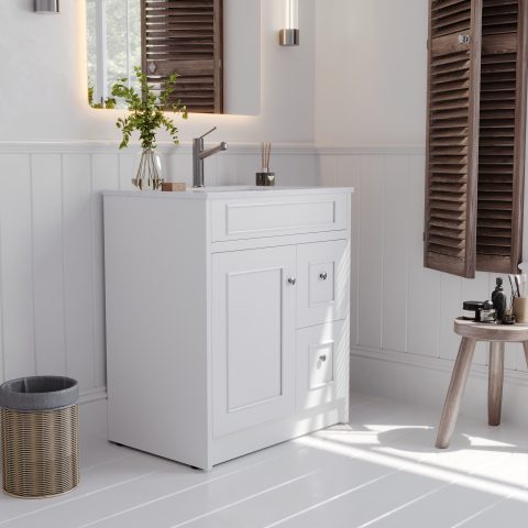 Caroline 750mm Solid Wood Floor-Standing Vanity – Hampton Collection – Matte White - Image 3