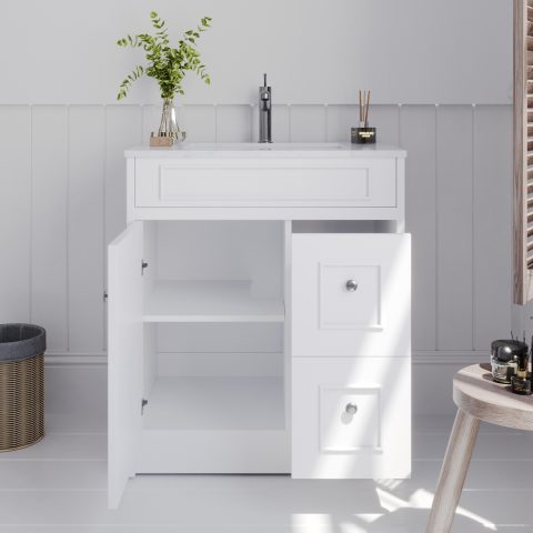 Caroline 750mm Solid Wood Floor-Standing Vanity – Hampton Collection – Matte White - Image 4