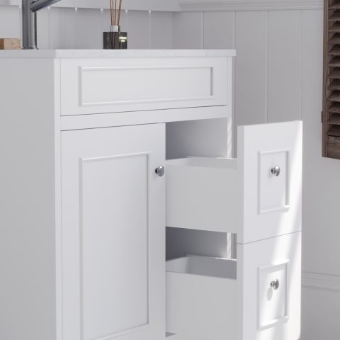 Caroline 750mm Solid Wood Floor-Standing Vanity – Hampton Collection – Matte White - Image 5