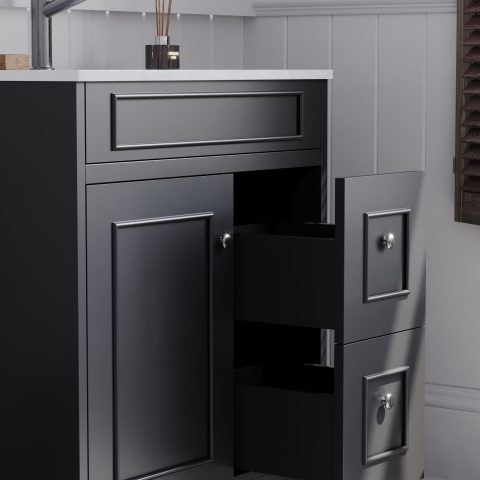 Caroline 750mm Solid Wood Floor-Standing Vanity – Hampton Collection – Matte Black - Image 5
