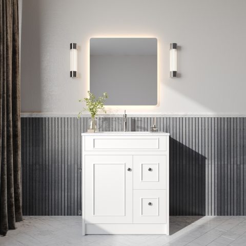 Caroline 750mm Solid Wood Floor-Standing Vanity – Hampton Collection – Matte White - Image 1