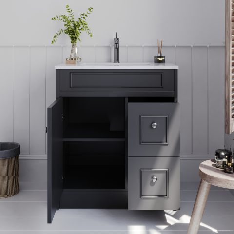Caroline 750mm Solid Wood Floor-Standing Vanity – Hampton Collection – Matte Black - Image 6