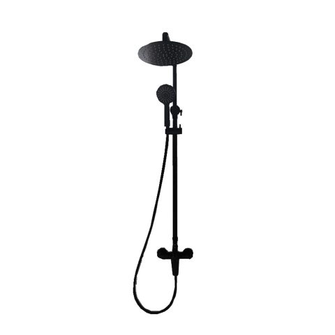 Round Black Two Functional Shower Mixer Set with Rain Head and Shower Head - Image 1
