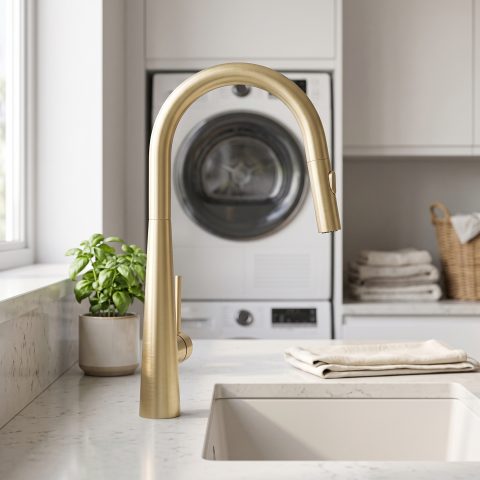 Modern Cone-Base Pull-Out Kitchen Mixer - Brushed Gold - Image 3