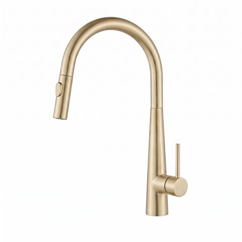 Modern Cone-Base Pull-Out Kitchen Mixer - Brushed Gold - Image 1
