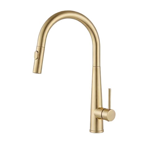 Modern Cone-Base Pull-Out Kitchen Mixer - Brushed Gold - Image 1