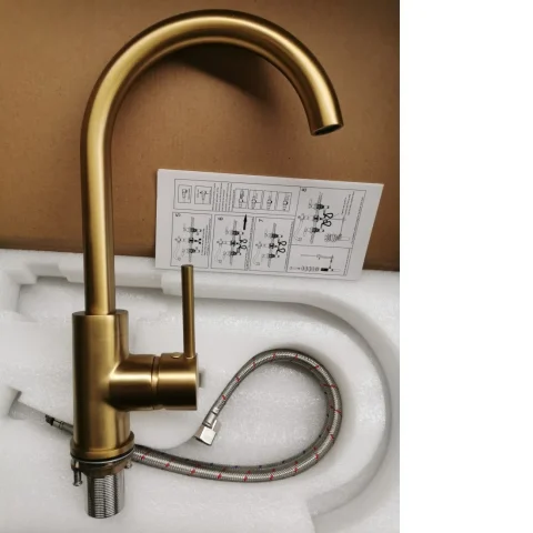 Modern Pin Lever Gooseneck Mixer - Dark Brushed Gold (Kitchen/Laundry) - Image 3