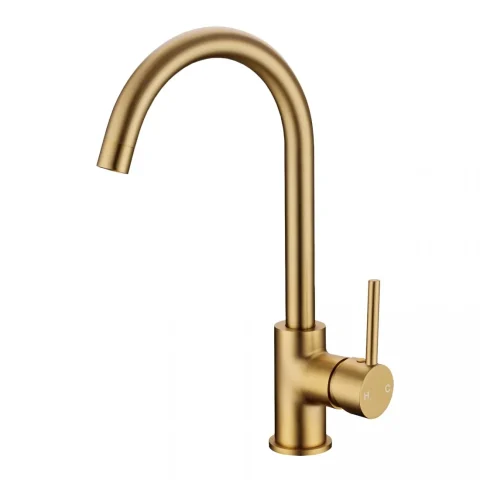 Modern Pin Lever Gooseneck Mixer - Dark Brushed Gold (Kitchen/Laundry) - Image 1