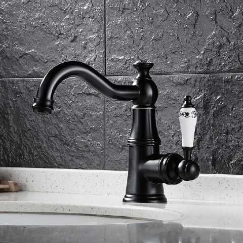 Vintage Crystal Top Basin Mixer – Matte Black - Image 1