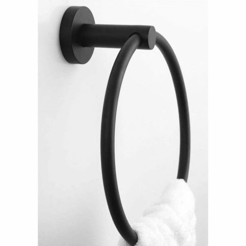 Modern Round Towel Ring – Matte Black - Image 4