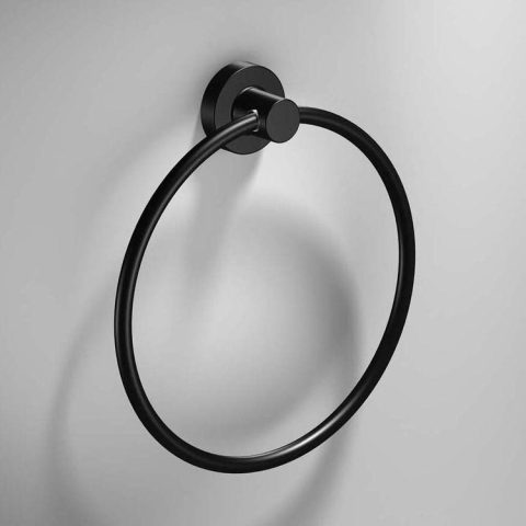 Modern Round Towel Ring – Matte Black - Image 1