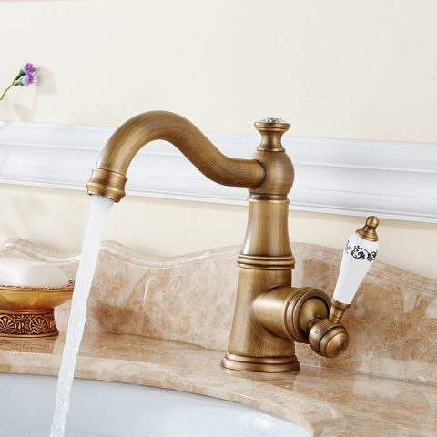 Vintage Crystal Top Basin Mixer – Antique Brushed Brass - Image 1