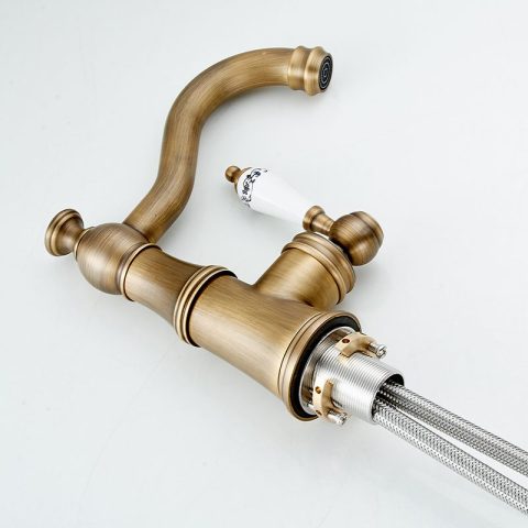 Vintage Crystal Top Basin Mixer – Antique Brushed Brass - Image 3