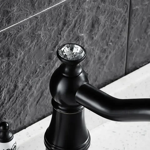Vintage Crystal Top Basin Mixer – Matte Black - Image 2