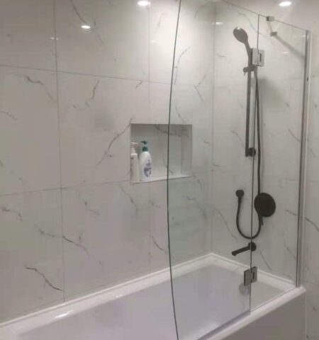 Modern Swing Door Bath Screen - 2-Panel Glass, 1100W x 1500H - Image 1