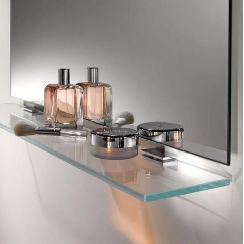 Minimalist Floating Glass Shelf - Polished Chrome - Image 1