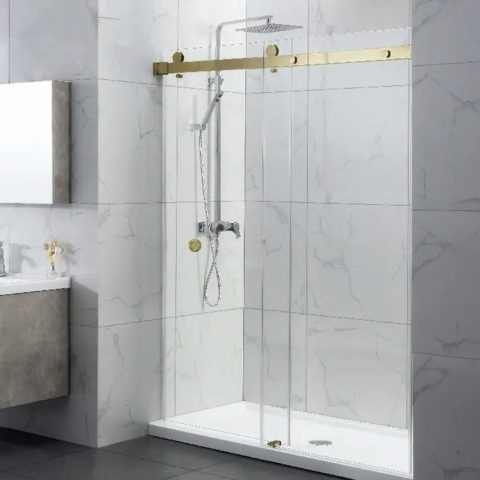 Frameless Glass Alcove 1500wmm Sliding Door Brushed Gold - Image 2