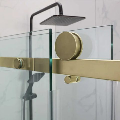 Frameless Glass Alcove 1500wmm Sliding Door Brushed Gold - Image 3