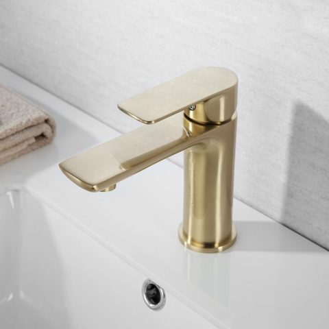 Vanta Modern Flat Handle Basin Mixer – Brushed Gold - Image 2